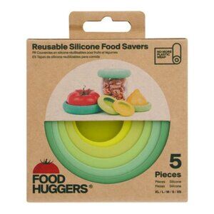 Food Huggers 5 pc Reusable Silicone Food Savers BPA Free Storage, Sage Green